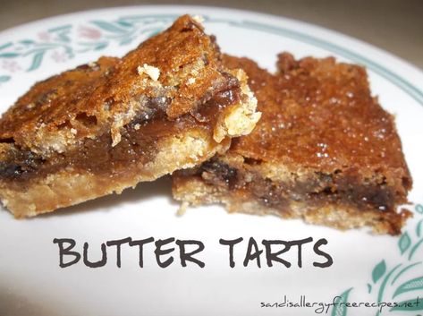 Butter Tart Squares (Gluten Free/ Refined Sugar Free/ Dairy Free) - SANDI'S ALLERGY FREE RECIPES | SANDI\'S ALLERGY FREE RECIPES Butter Tart Squares, Bread Crust, Butter Tart, Gluten Free Bars, Gluten Free Flour Mix, Short Bread, Butter Tarts, Gf Baking, Allergy Free Recipes