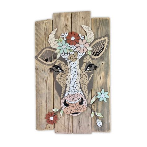 Mosaic Cow, Mosaic Wall Hanging, Wall Hanging Handmade, Mosaic Animals, Cow Wall Art, Country Wall Art, Wall Art Farmhouse, Art Mosaic, Mosaic Artwork