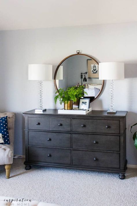 Bedroom Makeover Before And After, Dresser Decor Bedroom, Diy Home Decor For Apartments, Grey Dresser, Bedroom Black, Trendy Bedroom, Gray Bedroom, Dresser Decor, Bedroom Refresh