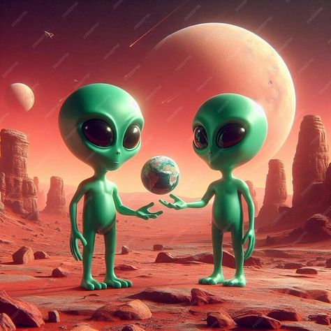 Premium Photo | Green Alien Encounter Discovering Earth A 3D Cartoon Illustration Alien Cities, Aliens Cartoon, Planet Photos, Planet Pictures, Alien Cartoon, Cartoon Alien, Green Cartoon, Alien Encounters, Green Alien