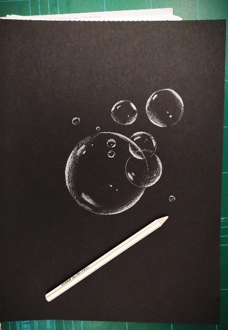 Bubble Drawing Pencil, Bubble Drawing On Black Paper, Art Ideas On Black Paper, Drawing With Black Paper, Black Paper Sketching, Sketch In Black Paper, Prismacolor On Black Paper, White Painting On Black Paper, Drawing On A Black Paper