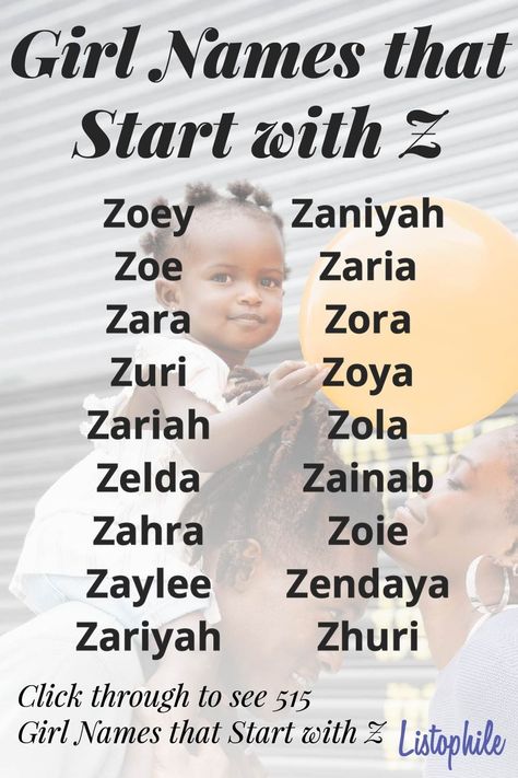 List of girl names that start with Z; baby girl names beginning with Z. Use this list to find female first names starting with Z. Click through to see more Girl Names that Start with Z. Z Names Girl, Z Names, Z Baby Names, Pretty Baby Girl Names, Cool Boy Names, List Of Girls Names, Cute Girl Names, Cute Baby Girl Names, Christian Names