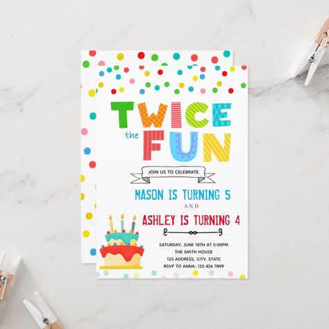 Twice the fun joint birthday card Girl Party Themes Kids, Unisex Birthday Party Themes, Toddler Birthday Themes, Double Birthday Parties, Sibling Birthday Parties, Combined Birthday Parties, Cousin Birthday, Birthday Goals, Birthday Themes For Boys