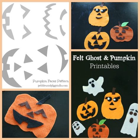 Making Life Blissful: Felt Jack-O-Lantern Pumpkin and Ghost Faces Felt Jack O Lantern, Pumpkin And Ghost, Piggy Tails, Pumpkin Printable, Season Decor, Felt Pumpkins, Beauty Of Flowers, Holiday Games, Toddler Halloween