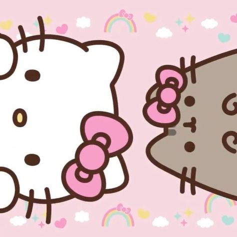 Hello Kitty N Friends, Pusheen And Hello Kitty, Hello Kitty And Friends Wallpaper, Pusheen Hello Kitty, Hello Kitty And Pusheen, Hello Kitty Pusheen, Hello Kitty X Pusheen, Hello Kitty Wallpapers, Pink Pusheen