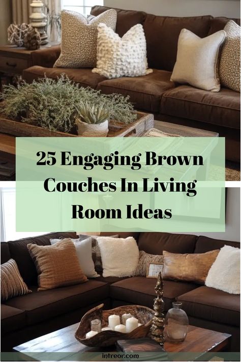 Looking to spruce up your living room with a cozy touch? Incorporate a brown couch into your decor for a warm and inviting feel. Whether it's a leather sofa or fabric couch, there are endless possibilities for styling. Check out these inspiring brown couch living room ideas to find the perfect look that suits your style and space. From earthy tones to vibrant accents, you can create a cozy retreat that exudes comfort and style. Dark Leather Couch With Accent Chairs, Farmhouse Living Room With Brown Sectional, Brown Leather And Pink Living Room, Throws For Brown Leather Sofa, Square Sectional Couch, What Color Throw Pillows Go With A Brown Couch, Dark Couch Light Pillows, Living Room Design With Brown Sofa, Reddish Brown Leather Couch Living Room