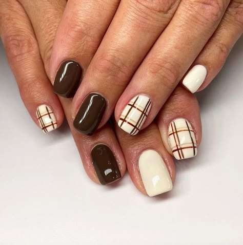 Brown French Tip Nails, Nails Gels, Brown French Tip, Nail Designs For Fall, Plaid Nail Designs, Nails Thanksgiving, Football Nails, Brown French, Thanksgiving Nail Designs