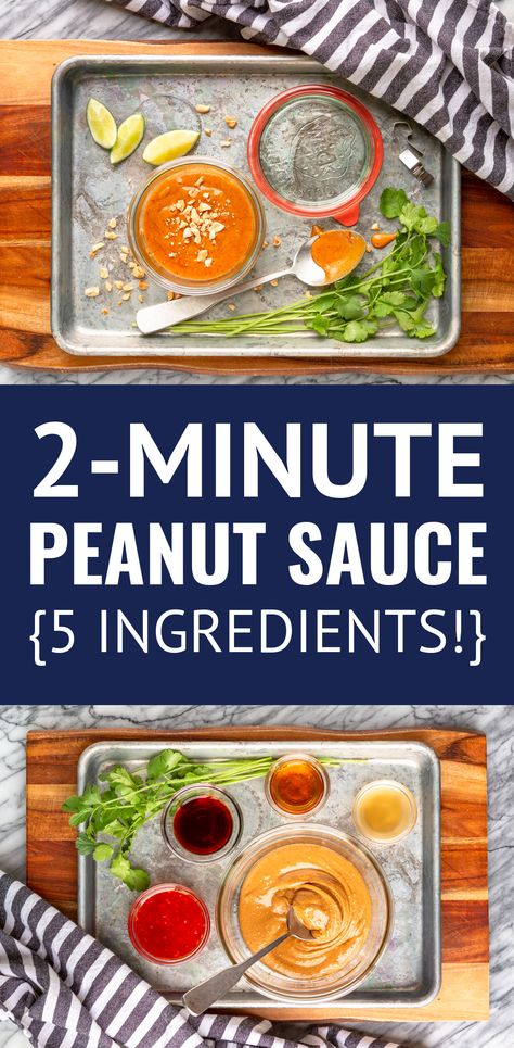 2-Minute Easy Peanut Sauce For Dipping & Dressing -- this flavorful and EASY peanut sauce recipe uses just 5 ingredients and can be whipped up in under 2 minutes! Peanut butter sauce is delicious as a dip for veggies or spring rolls, a salad dressing, on cold noodles, or over chicken. | thai peanut sauce recipe | how to make peanut sauce | healthy peanut sauce | homemade peanut sauce #peanutbutter #peanutsauce #peanutdressing #thaipeanut #easyrecipe #diprecipes #diprecipeseasy Healthy Peanut Sauce, Peanut Sauce Healthy, Thai Peanut Sauce Recipe, Sweet Red Chili Sauce, Peanut Satay Sauce, Easy Peanut Sauce, Chicken Thai, Homemade Peanut Sauce, Peanut Butter Chicken