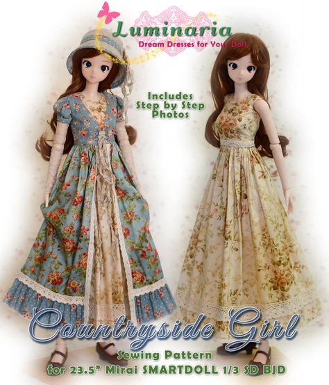 Bjd Pattern Clothes, Bjd Clothes Pattern, Hobbit Dress, Smart Doll Clothes, Girls Pdf Sewing Patterns, Countryside Girl, Cultural Outfits, Make Doll Clothes, Pinafore Pattern