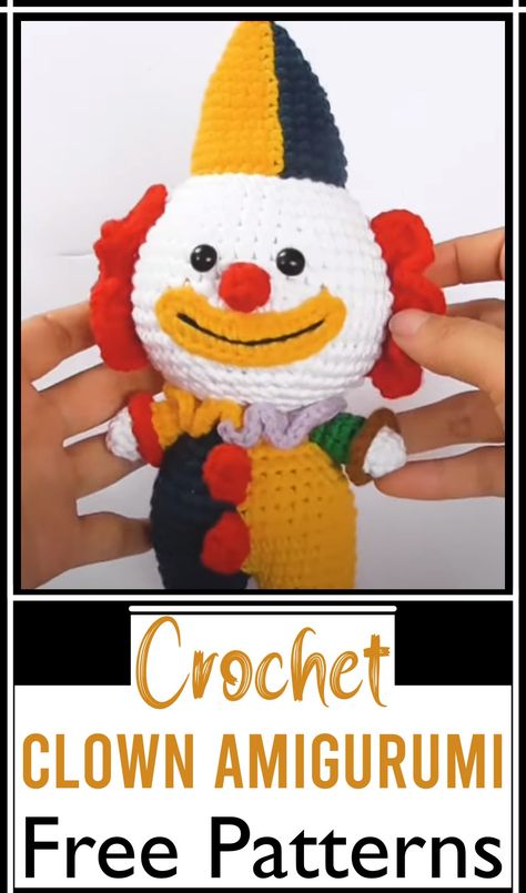 Clown Amigurumi Crochet Clown Pattern, Clown Amigurumi, Clown Crochet Pattern, Clown Crochet, Food Dolls, Fall Crochet Patterns, Fall Crochet, Crochet Supplies, Crochet Amigurumi Patterns