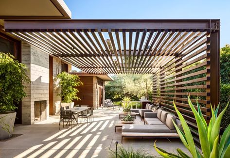 Patio Pergola, Contemporary Patio, Pergola Design, Pergola Attached To House, Pergola Canopy, Wooden Pergola, Backyard Pergola, Terrace Design, Pergola Kits