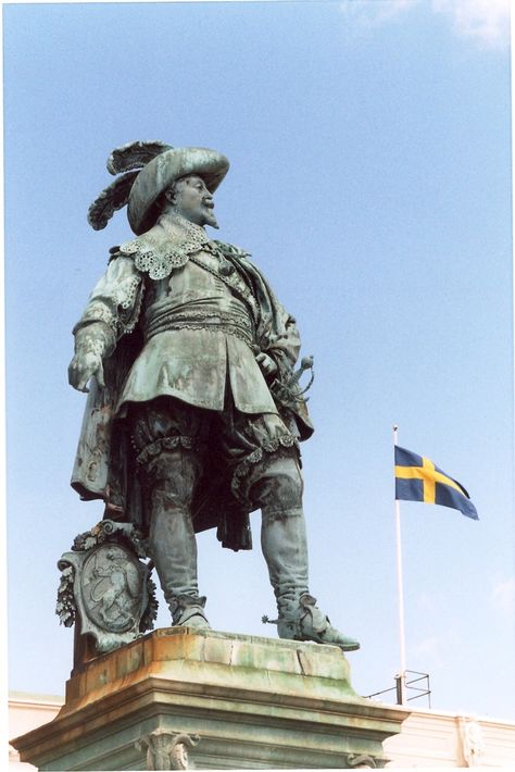 Statue of Gustav II Adolf, King of Sweden (1594-1632) Source: www.royaltyguide.nl Gustavus Adolphus, Swedish History, Kingdom Of Sweden, Ancient Kings, Scandinavian Countries, Faroe Islands, Statue Of Liberty, Iceland, Finland