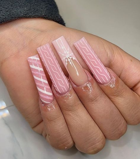 Winter Nails Acrylic, Sweater Nails, Colored Acrylic Nails, Her Nails, Simple Acrylic Nails, Long Acrylic Nails Coffin, Acrylic Nails Coffin Pink, Christmas Nails Acrylic, Long Square Acrylic Nails