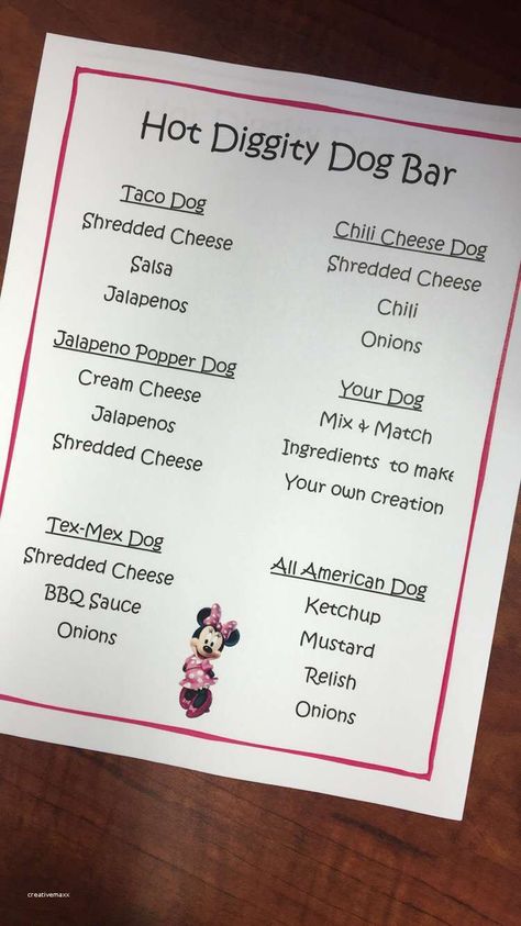 Hot Dog Bar Mickey Mouse Party, Mickey Hot Dog Bar, Hot Dog Bar Menu Printable, Mickey Mouse Birthday Hot Dog Bar, Hot Dog Mickey Mouse Party, Hot Dog Bar Ideas Birthdays, Mickey Mouse Hot Dog Bar, Mickey Mouse Hot Diggity Dog Bar, Minnie Mouse Hot Dog Bar