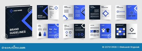 Dark Blue Brand Guidelines Template. Brand Manual Presentation in A4 Size. Logo Guideline Mockup. Logo Guide Book Layout Stock Vector - Illustration of identity, branding: 237513928 Guide Book Layout, Logo Guide, Logo Guidelines, Mockup Logo, Construction Branding, Brand Guidelines Template, Brand Manual, Identity Branding, Book Layout