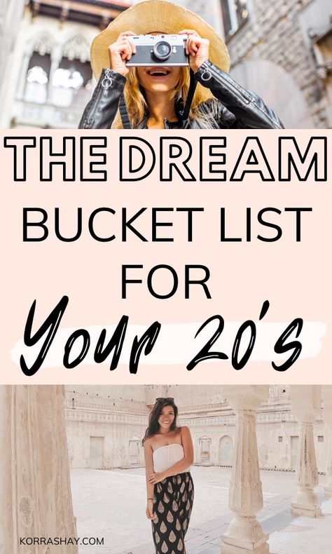 The dream bucket list for your 20s! The perfect life bucket list for your twenties. Do these things before turning 30! #bucketlist #bucketlistideas #twenties #lifelessons Things You Should Do In Your 20s, 20 Things To Do In Your 20s, What To Do In Your 20s, Life In 20s, Things To Do In Your 20s, 20s Advice, 20s Bucket List, Life Bucket List, Sweet Reminders