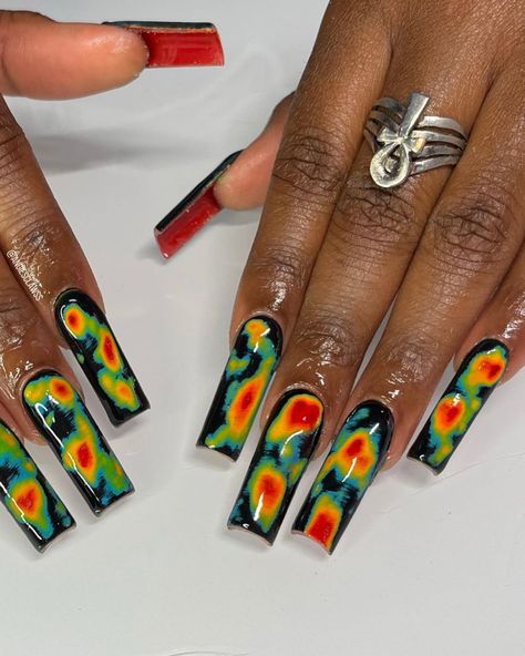 Heat Thermal Nails, Thermal Nails Acrylic, Sugar Nail Designs, Archive Nails, Long Junk Nails, Weird Nail Designs, Fye Nails, Thermal Nails, Food Nails