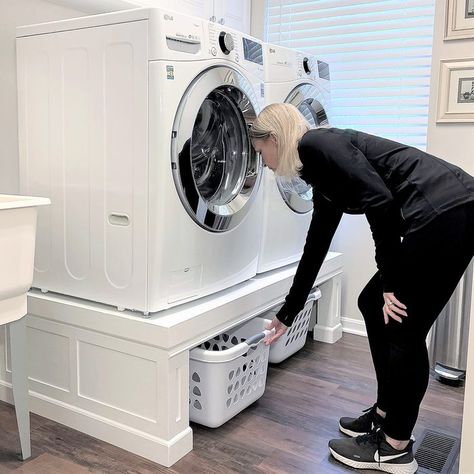 Washer Pedestal, Washer And Dryer Pedestal, Laundry Pedestal, Dream Laundry Room, Laundry Room Layouts, Laundry Room Renovation, Laundry Room Remodel, Laundry Room Inspiration, Laundry Dryer