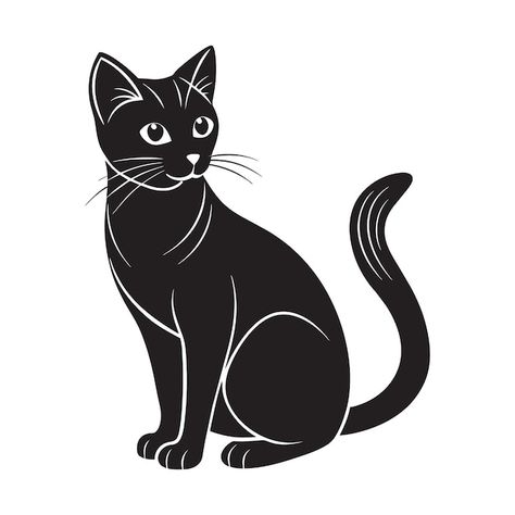 Vector a silhouette cat black and white ... | Premium Vector #Freepik #vector Cat Black And White, Cats Art Drawing, Black And White Logos, Cat Vector, Logo Psd, Technology Icon, Cat Black, Card Banner, Presentation Template Free