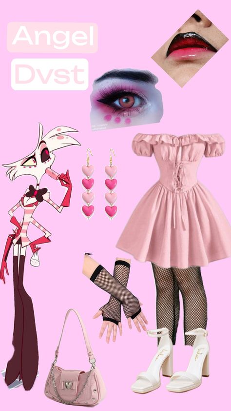 Angel Dvst outfit #hazbinhotel #Angeldust #hazbinhotelangeldust Angeldust Cosplay, Angel Halloween, Kawaii Makeup, Snk Cosplay, Goth Dress, Clothes Ideas, Helluva Boss, Hazbin Hotel, Character Outfits