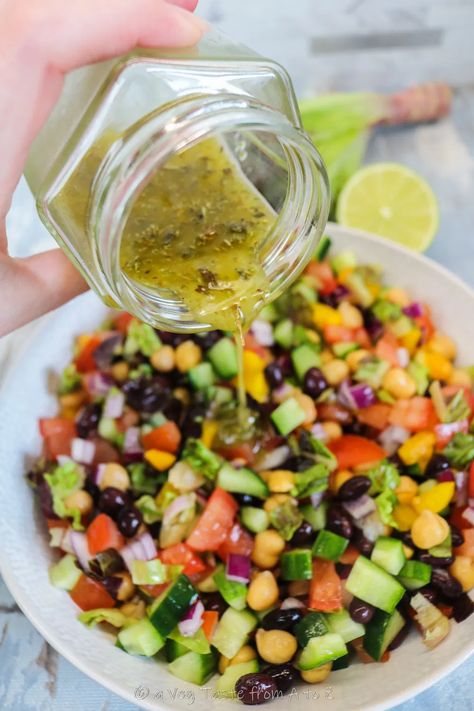 Chickpea Black Bean, Black Beans Salad, Vegan Bean Salad, Black Bean Salad Recipe, Beans Salad, Black Bean Salad, Bean Salad Recipes, Salad Wraps, Refreshing Salad