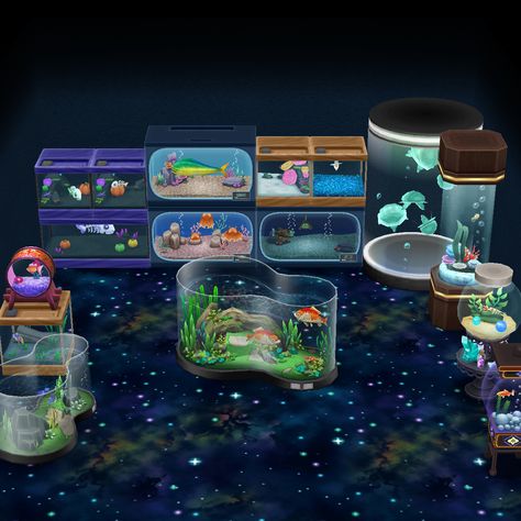 Acnh Aquarium Room, Acnh Aquarium Ideas, Animal Crossing Aquarium, Animal Crossing Bathroom, Animal Crossing Fish, Whale Fall, Aquarium Animals, Ac Ideas, Cool Fish Tanks