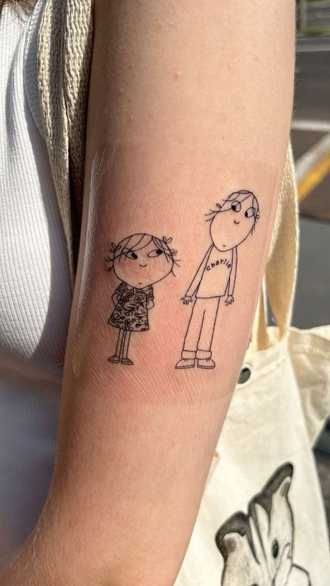 Childhood Memory Tattoo, Groovy Chick Tattoo, Charlie And Lola Tattoo, Max And Ruby Tattoo, Childhood Tattoo Ideas, Childhood Tattoos, Lola Tattoo, Charlie And Lola, Trippy Tattoo