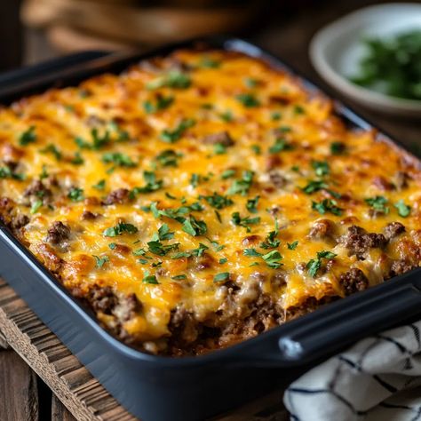 Hamburger Hash Brown Casserole Recipe - Hamburger Hash Brown Casserole, Hobo Casserole, Hamburger Hash, Hamburger Potato Casserole, Creamy Mushroom Soup, Hamburger Casserole, Beef Hash, Hashbrown Recipes, Hash Brown Casserole