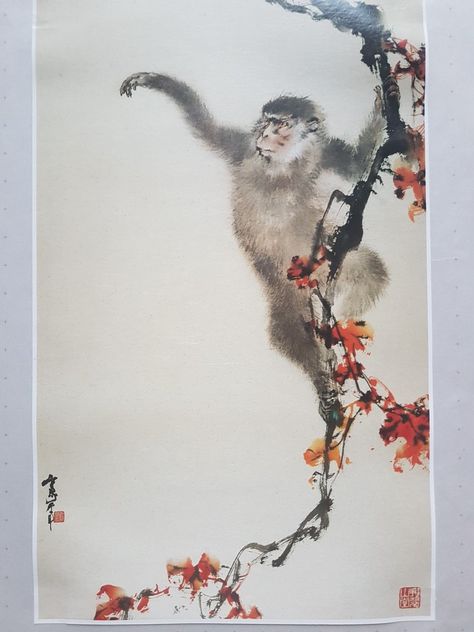 Japanese Animals, China Ink, Bee Painting, Monkey Art, Asian Painting, Tinta China, Chinese Ink, China Art, Japanese Painting