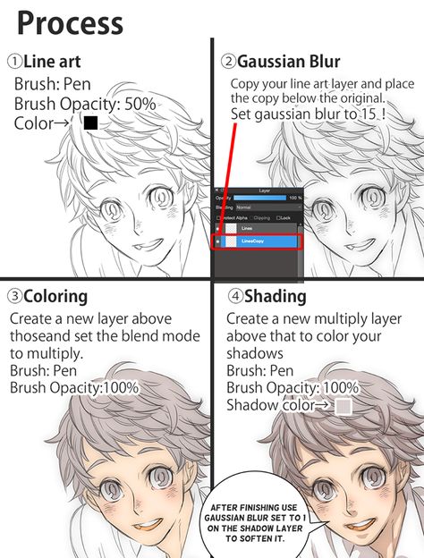 medibang paint tutorial (gaussian blur) Fire Alpaca Tips, Sketch Vs Line Art, Anime Lineart Tutorial, Lineart Clip Studio Paint, Digital Art Lineart Tips, Colored Lineart Tutorial, Clip Studio Paint Lineart, Lineart Tutorial Digital, Clip Studio Tutorial