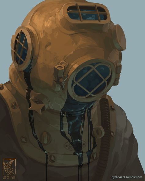 Deep Sea Diver Art, Diver Art, Deep Sea Diver, Diving Suit, Call Of Cthulhu, Dieselpunk, Cthulhu, Dnd Characters, A Drawing