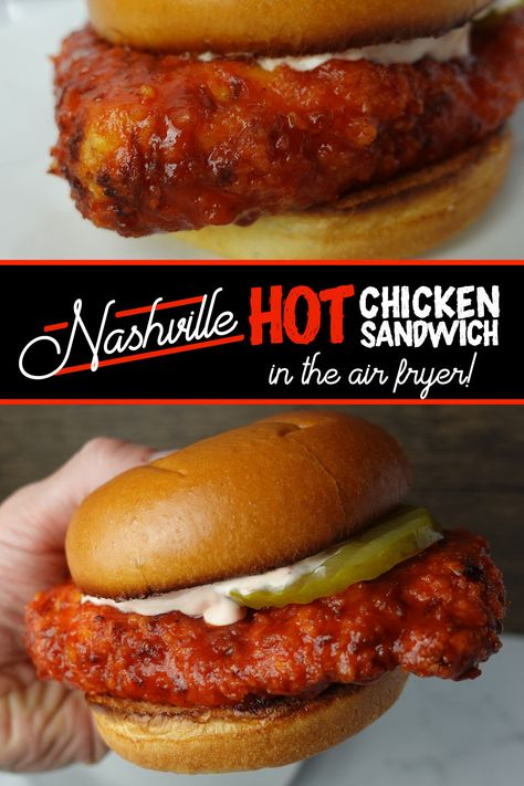 Healthy Nashville Hot Chicken Sandwich, Nashville Hot Chicken Sandwich Sauce, Nashville Hot Honey Chicken Sandwich, Grilled Nashville Hot Chicken Sandwich, Air Fry Chicken Sandwich, Keto Nashville Hot Chicken, Nashville Hot Chicken Recipe Air Fryer, Nashville Hot Chicken Sandwich Air Fryer, Spicy Chicken Sandwich Air Fryer