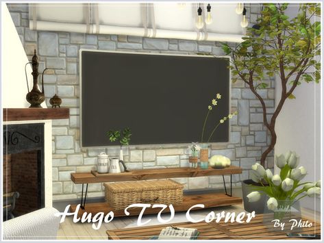 Tv Corner, Painting Shelves, Dining Corner, Hanging Wall Planters, Retro Rugs, Sims 4 Cc Packs, Corner Fireplace, Sims 1, Pink Bedroom