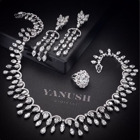 Yanush Gioielli Diamond Necklacde, Earring and Ring Set Necklace Photography, Jewellery Shoot, Jewellery Advertising, Beautiful Jewelry Diamonds, Tanzanite Jewelry, Jewelry Design Drawing, Dark Theme, Diamond Necklace Designs, Jewelry Photoshoot