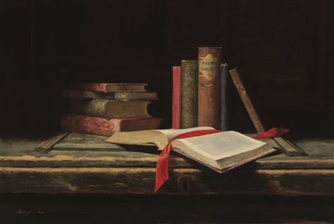 Old Books by Sarah Lamb Oil Painting Interior, Library Wall Decor, Table Library, Table Sketch, Hamptons Art, Painted Bookshelves, Southampton New York, Edward Norton, Old Library