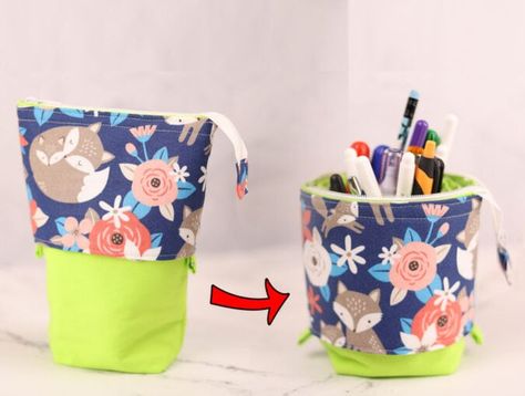 DIY Sliding Pencil Case with Free Pattern [Stand up Pen Pouch VIDEO] Sliding Pencil Case Pattern, Stand Up Pencil Case Pattern Free, Pen Bags Pencil Pouch, Pop Up Pencil Case, Standing Pencil Case, Pencil Pouch Pattern, Hello Sewing, Easy Quilt Patterns For Beginners, Pencil Case Sewing