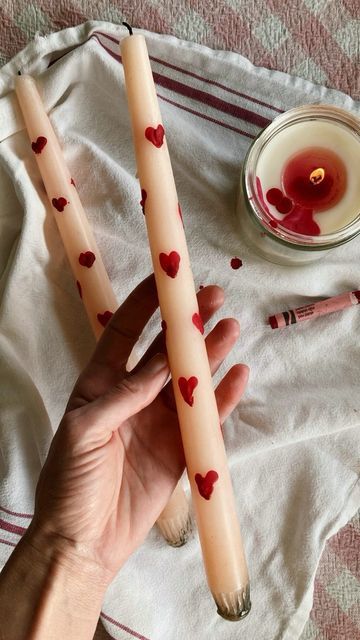 Laura Prietto on Instagram: "Make your own heart taper candles with a just a crayon 🕯️🖍️❤️ These would make for a great valentine’s day gift or a fun galentine’s night activity! They were easy to make and I love the pop they add to our decor 💕 . . . #paintedcandles #tapercandles #valentinesdiy #valentinescandles #diytapercandles #valentinescraft #galentinesparty #galentines #candlepainting" Galentines Party Activities, Diy Taper Candles, Candle Painting, Diy Valentine's Day Decorations, Candle Making Business, Galentines Party, Painted Candles, Valentine's Day Diy, Party Activities