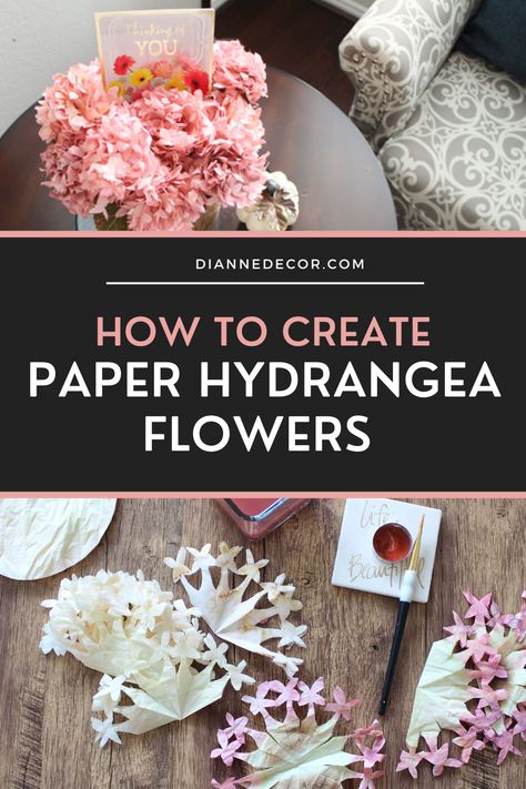 Learn how to make paper hydrangea flowers out of coffee filters and food coloring. Give these forever flowers dupe as a hostess gift.    #diyhydrangeas #diyhydrangeaflowers #paperhydrangeaflowers #coffeefilterflowers #flowersfromcoffeefilters #flowersmadefromcoffeefilters #diyhostessgift #diygiftidea #diyforeverroses #diyforeverflowers Paper Hydrangea, Diy Hostess Gifts, Coffee Filter Flowers, Hydrangea Centerpiece, Hydrangea Flowers, Forever Rose, Forever Flowers, Floral Tape, Pink Hydrangea