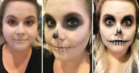 Easy Skeleton Makeup Tutorial, Easy Skeleton Makeup, Skeleton Makeup Tutorial, Skull Makeup Tutorial, Makeup Zombie, Skeleton Face, Creepy Halloween Makeup, Cute Halloween Makeup, Skeleton Makeup