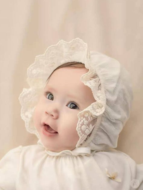 White  Collar  Polyester  Newborn Hat Embellished   Kids Accessories Baby Bonnet Pattern, Vintage Palace, Cap Embroidery, Baby Lace, Animal Babies, Bonnet Pattern, Human Babies, Newborn Babies