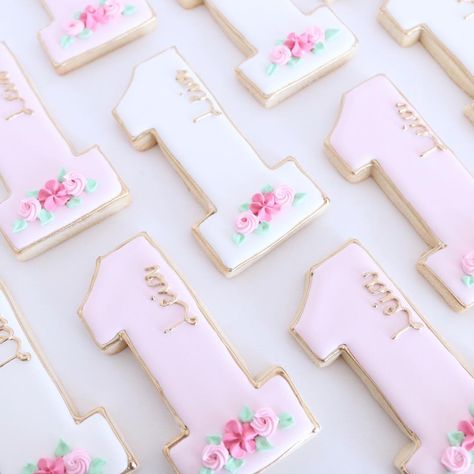 1st Birthday Biscuits, Floral First Birthday Cookies, Decorator Cookies, Number Cookies, Buttercream Cookies, Birthday Biscuits, Butterfly 1st Birthday, Yes Dear, First Birthday Cookies