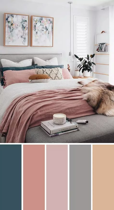 20 Beautiful Bedroom Color Schemes ( Color Chart Included ) | Decor Home Ideas Color Palette For Home, Beautiful Bedroom Colors, Next Bedroom, Feminine Bedroom, Gorgeous Bedrooms, Tv In Bedroom, Room Color Schemes, Bedroom Color Schemes, Bedroom Color