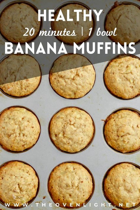 Healthy Banana Muffins | No Refined Sugar | The Oven Light Breakfast Banana Muffins No Sugar, Banana Muffins Easy, Healthy Banana Muffins, Fit Recipes, Sugar Recipes, Baking Powder Uses, Light Breakfast, Banana Muffin Recipe, Banana Bread Muffins