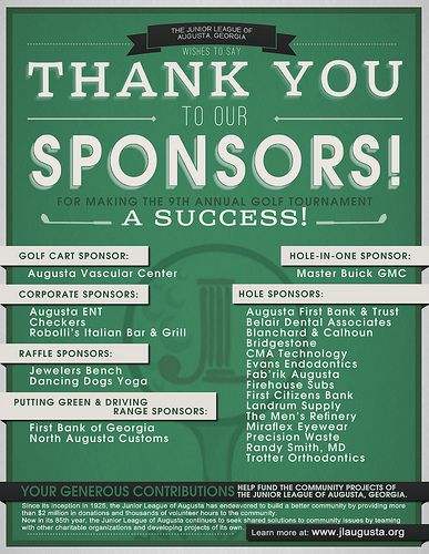 A HUGE Thank You to Our Sponsors! Golf Tournament Ideas Fundraising, Golf Tournament Ideas, Golf Tournament Gifts, Golf Fundraiser, Thank You Sponsors, Golf Events, Golf Event, Junior League, Golf Outing