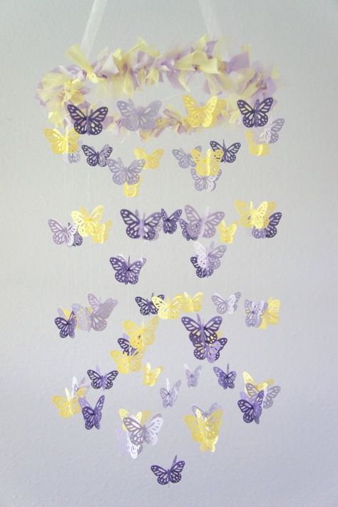 Lavender and Lemon Butterfly Mobile Nursery, Lavender Nursery Girl, Purple Nursery Girl, Butterfly Nursery Decor, Lavender Nursery, Paper Mobile, Butterfly Nursery