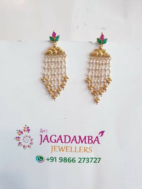 Mutyala Buttalu Gold, Beads Earrings Gold, Buttalu Gold, Small Earrings Gold, Moti Work, Flower Necklace Gold, Gold Earrings Indian, Simple Gold Earrings, Gold Jewelry Outfits