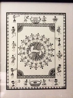 A personal favorite from my Etsy shop https://www.etsy.com/listing/268675666/warlimadhubani-fusion Warli Art Aesthetic, Warli Art Designs, Worli Painting, Warli Art, Portfolio Art, God Artwork, Vedic Art, Madhubani Art, Indian Folk Art