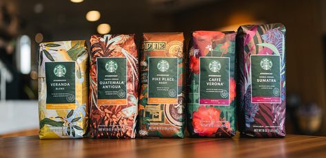 Starbucks Packaging, Guatemala Coffee, Starbucks Coffee Beans, Starbucks Malaysia, Branding System, Nutrition Bar, Coffee Bag Design, Ice Caramel Macchiato, Bar Packaging