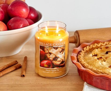 Best Fall Scented Candles - Village Candle Warm Apple Pie Apple Pie Candle, Yankee Candle Fall, Pumpkin Scented Candles, Pie Candles, Village Candle, Fall Candle Scents, Glass Apothecary Jars, Apple Candles, Warm Apple