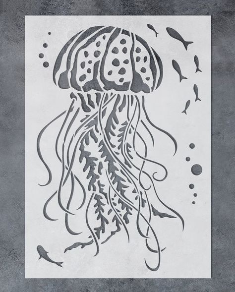 This is a Jellyfish stencil from GSS Designs. What do you think of it? If you need a stencil to finish your craft or home decor project, please don’t hesitate to check from us. www.gssdesigns.com We offer hundreds of stencil designs for your complete creative freedom. Not just stencils for tiles, walls - Use these reusable stencils for painting on wood, canvas, furniture, floors, crafts, scrapbook and more. We also make custom stencils. Create any Word, Number, Logo, Name, Phrase, Senten... Jellyfish Stencil, Canvas Furniture, Number Logo, Stencils For Painting, Reusable Stencils, Logo Name, Creative Freedom, Custom Stencils, Stencil Art